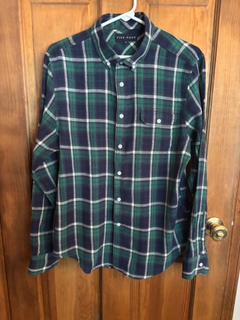 Men’s Five Four Long Sleeve Shirt Blue/Green/White Stripes Size Large